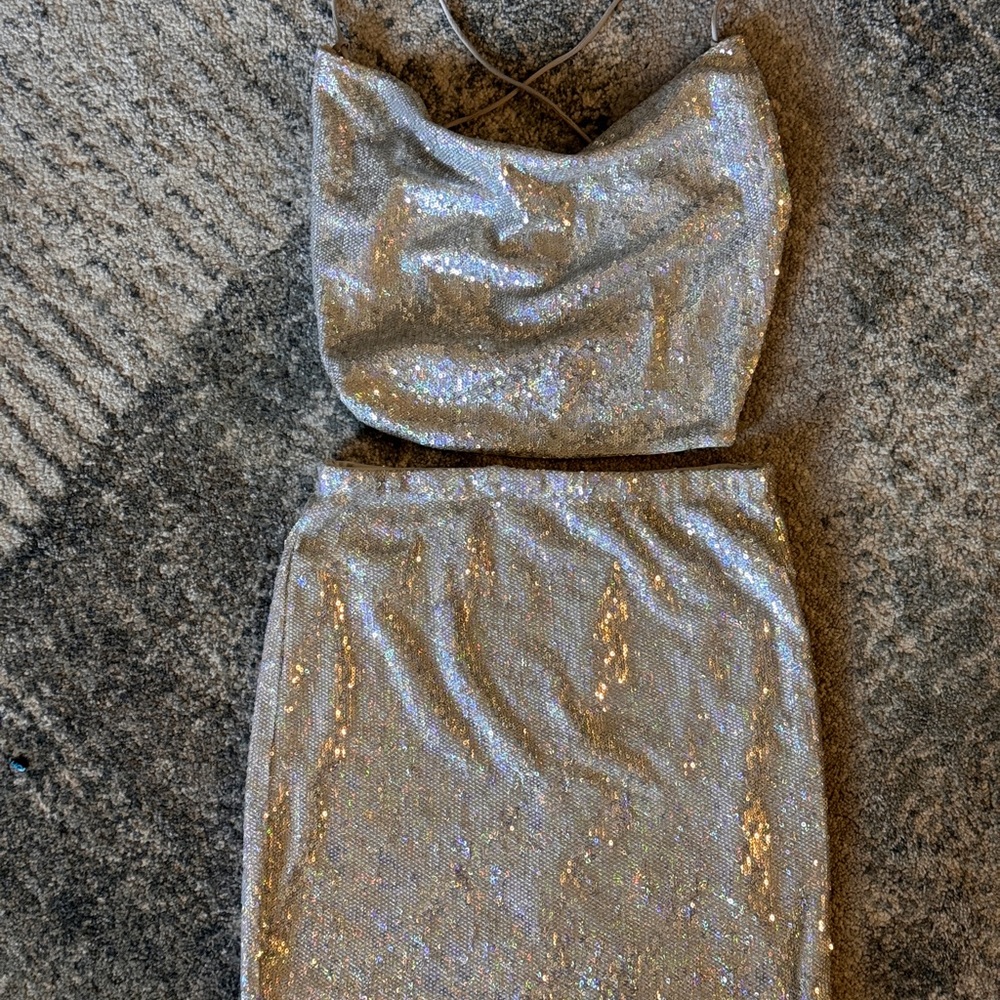 Sparkling Silver Sequin Two-Piece set